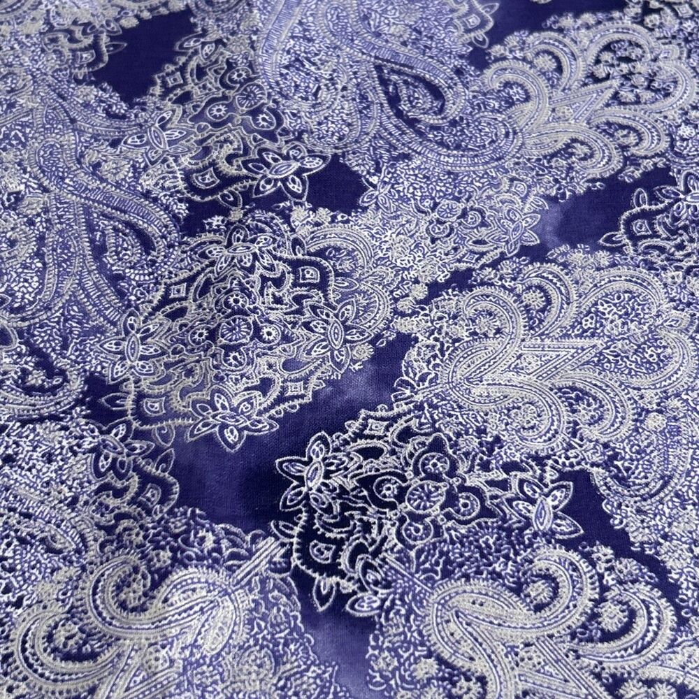 JoAnn Shimmer Silver & Purple Paisley Fabric Cotton Quilting Sewing 50" X 44"